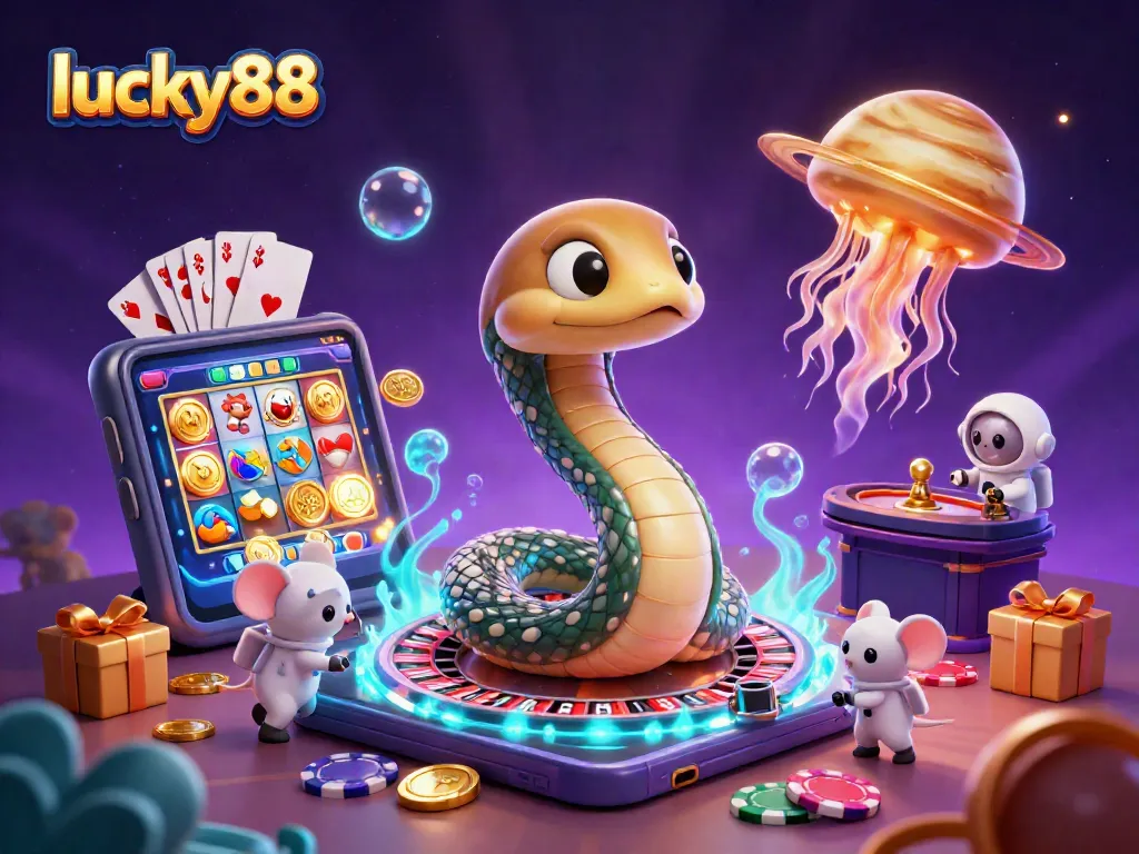 Experience lucky88 with tiny astronaut mice betting on a cosmic roulette wheel while a golden jellyfish dealer watches.