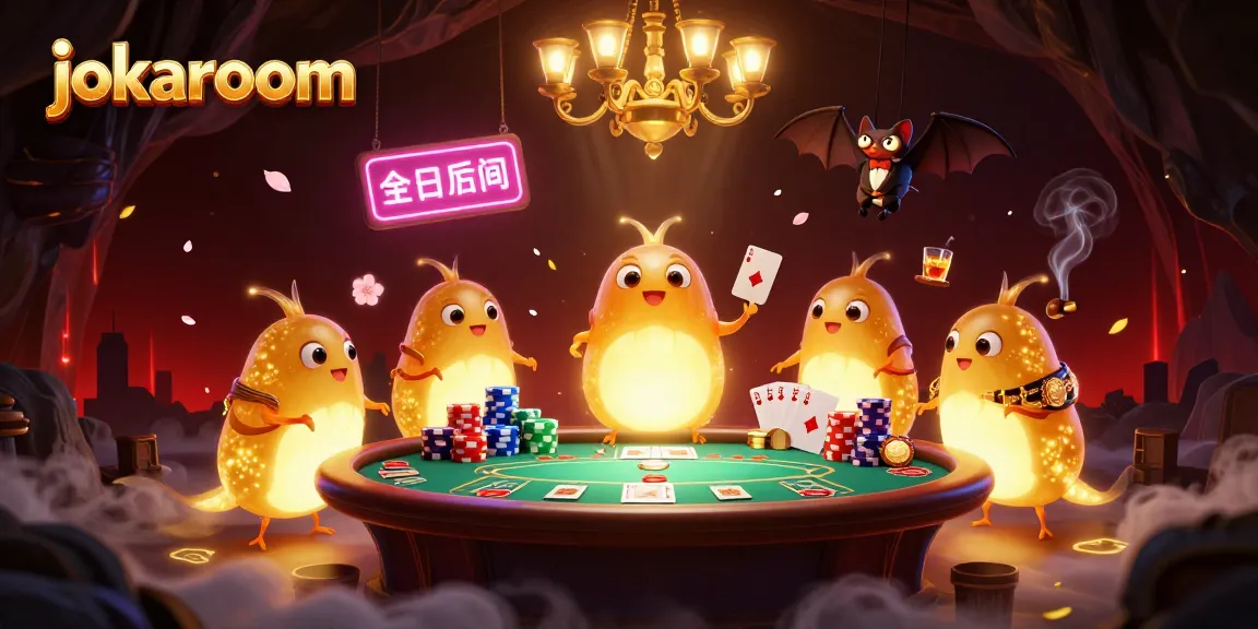 Engage with jokaroom’s vibrant casino scene featuring glowing glowworms, poker elements, and rich decor.