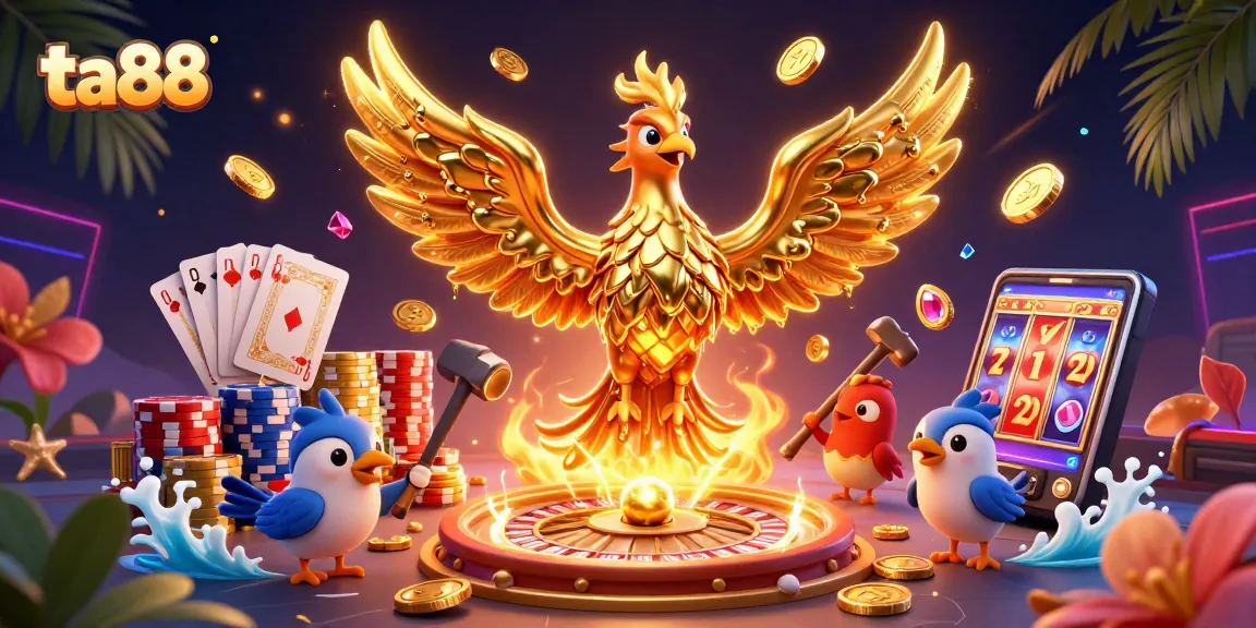 Experience the thrill of ta88 with cascading coins and a golden phoenix in an engaging casino scene.