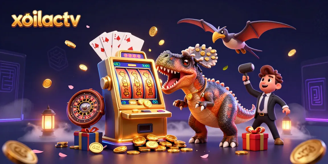 Experience thrilling action as xoilactv characters interact with a dynamic casino scene filled with slots and coins.