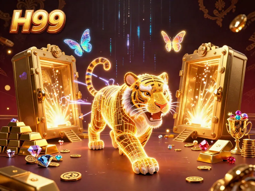 Experience the excitement of H99 with a dazzling animated casino illustration showcasing vibrant energy and riches.