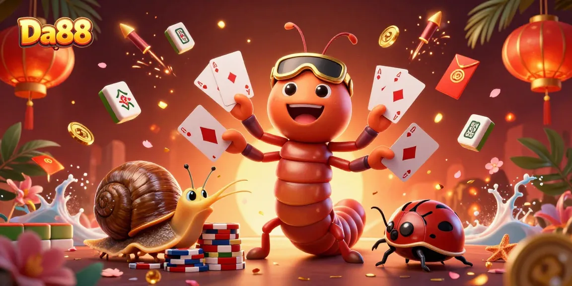 Experience thrilling gameplay with Da88 featuring a lively casino scene of cards, coins, and excitement.