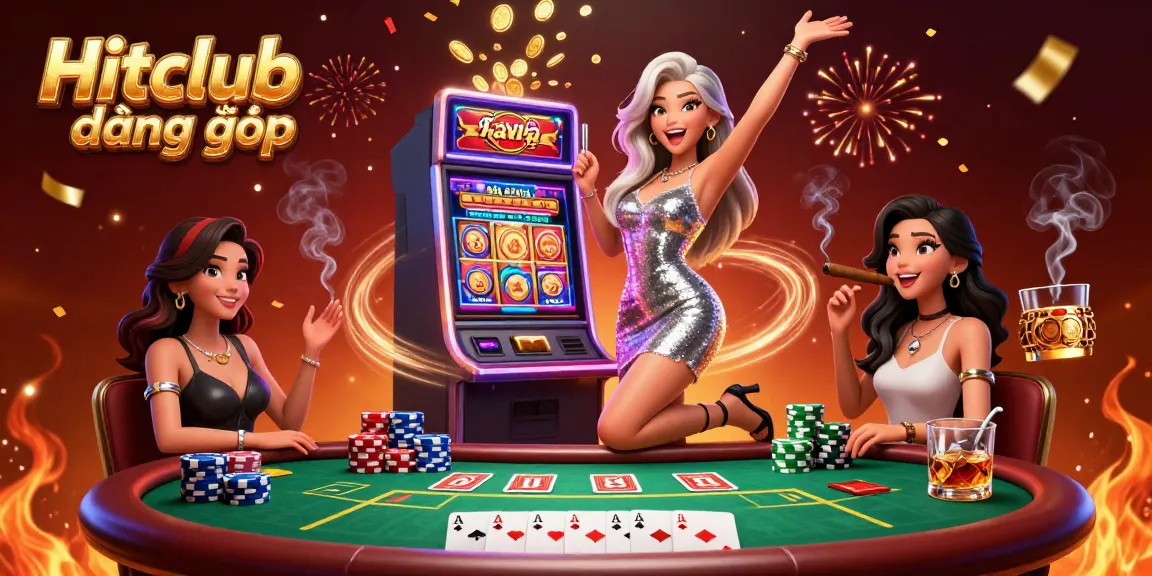 Experience the thrill of Hitclub đăng nhập with a stunning 3D illustration showcasing a celebratory scene at a vibrant casino.
