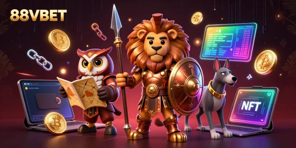 Engage with thrilling casino adventures at 88VBET featuring bold 3D characters and crypto elements.