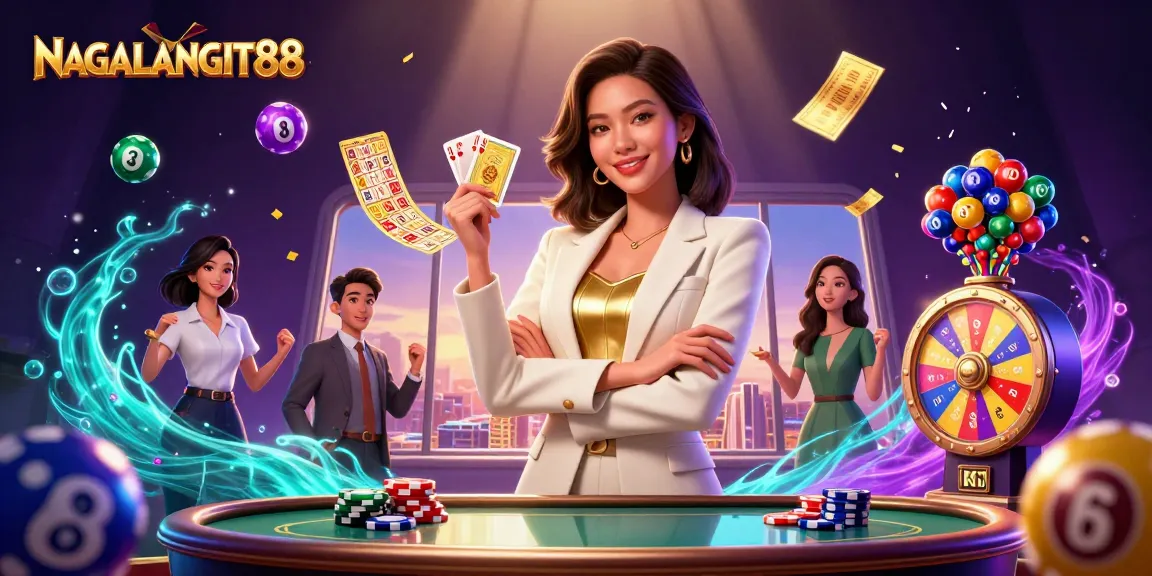Experience NAGALANGIT88 in a vibrant casino scene filled with colorful characters and dynamic gaming elements.