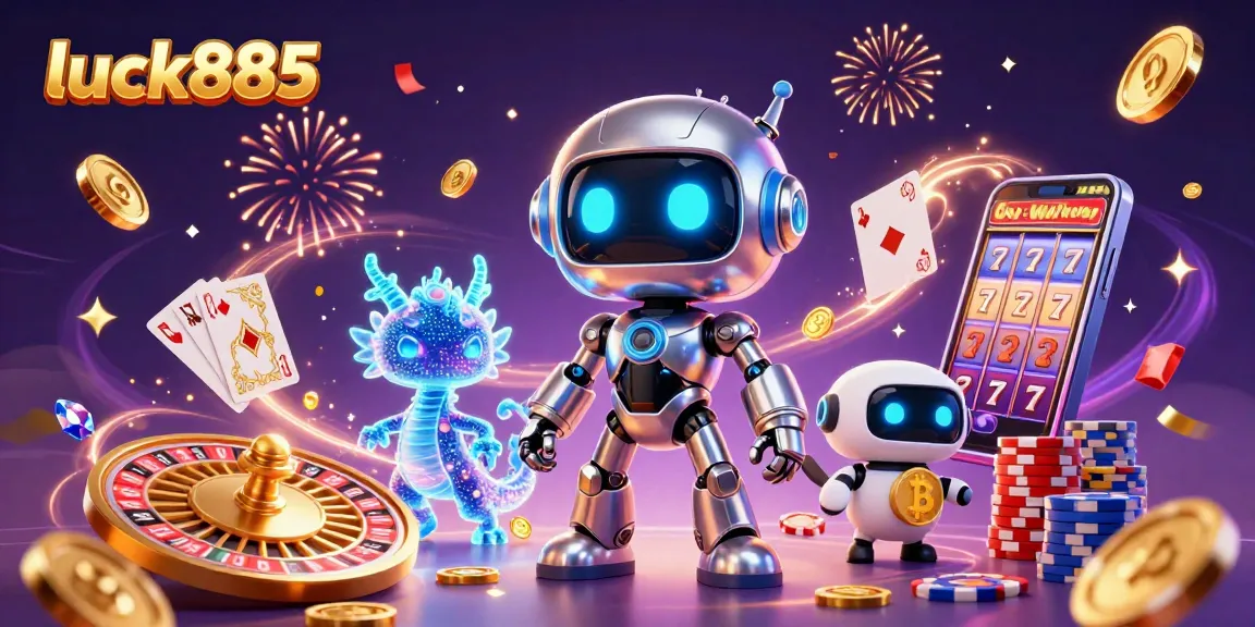 Experience thrilling gaming at luck885 with dynamic robot mascots, colorful chips, and explosive energy!