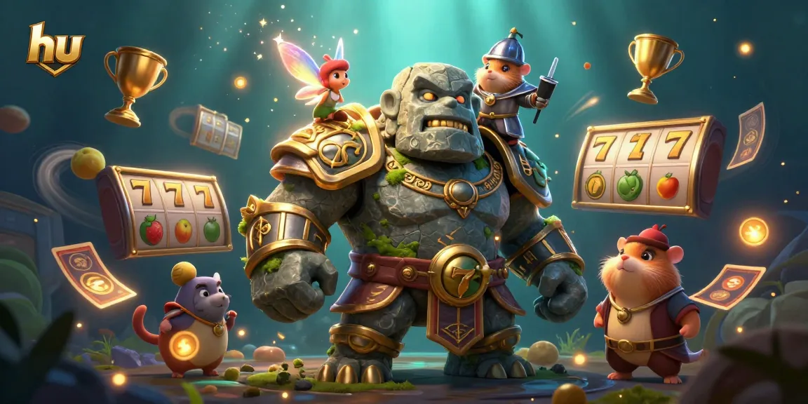 Experience thrilling slots at hu with a magical golem and brave hamster knight in action.