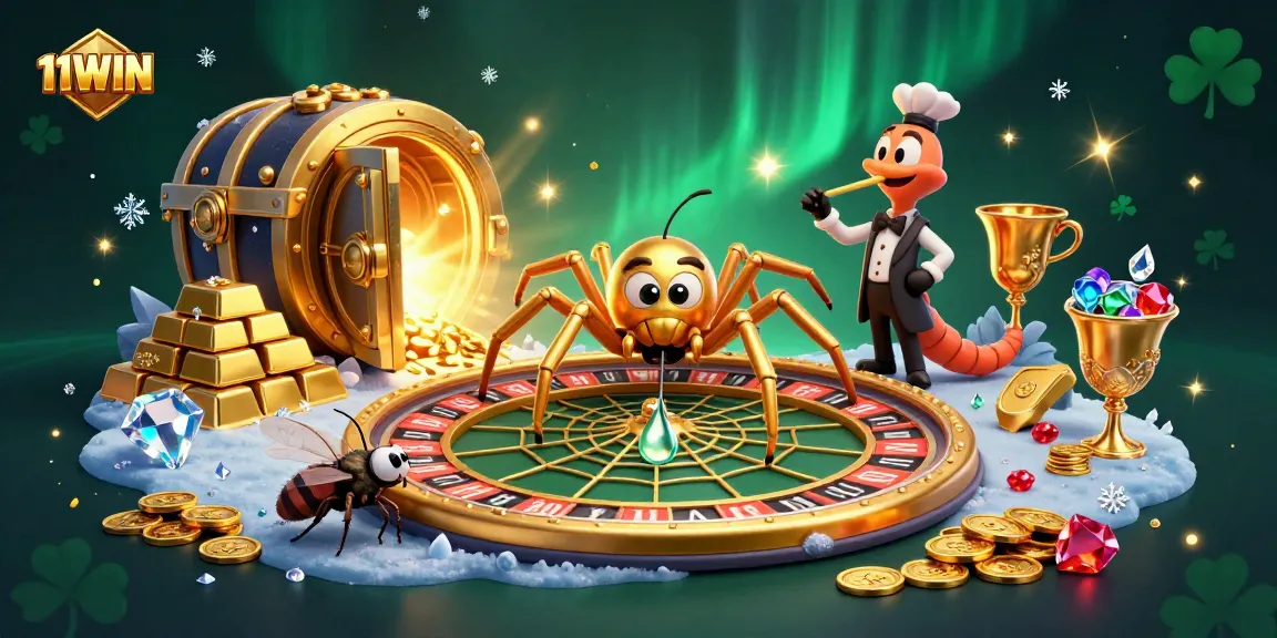 Experience thrilling bets at 11WIN with a golden spider roulette scene, showcasing dynamic casino excitement.