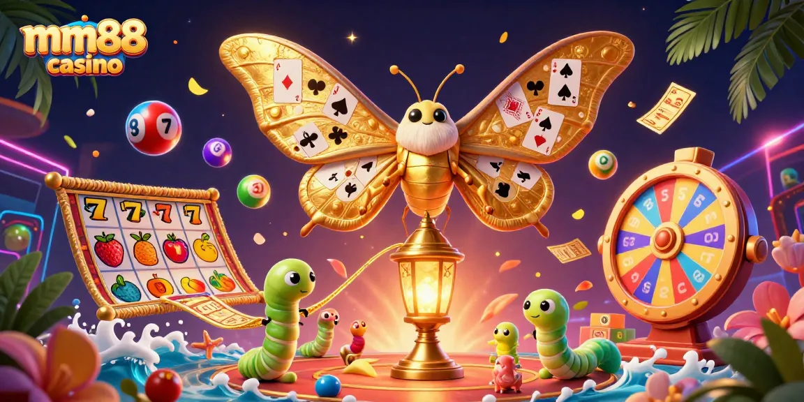 Experience the excitement of mm88 casino with vibrant lottery balls and golden gaming elements.