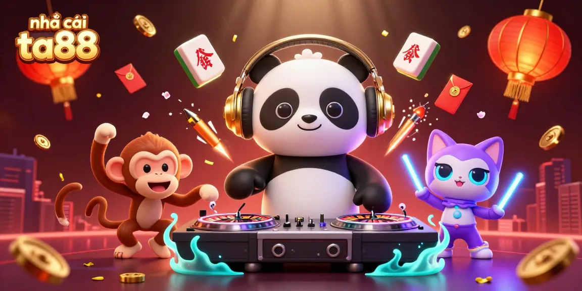 Engage with the lively energy of nhà cái ta88 featuring a DJ panda amidst vibrant casino elements.