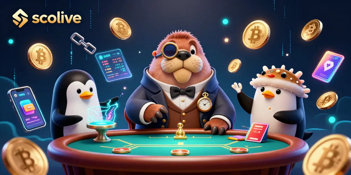Socolive delivers exciting poker action with a walrus in a Victorian outfit bluffing at a dynamic underwater scene.