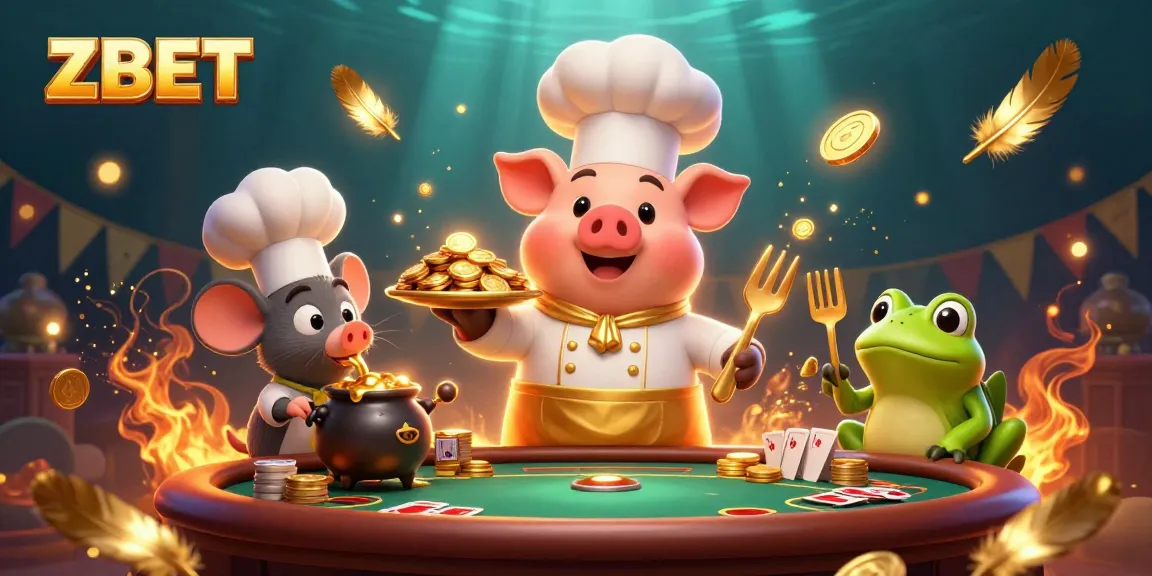 ZBET brings players to the action with vibrant casino characters interacting in a poker-themed environment.