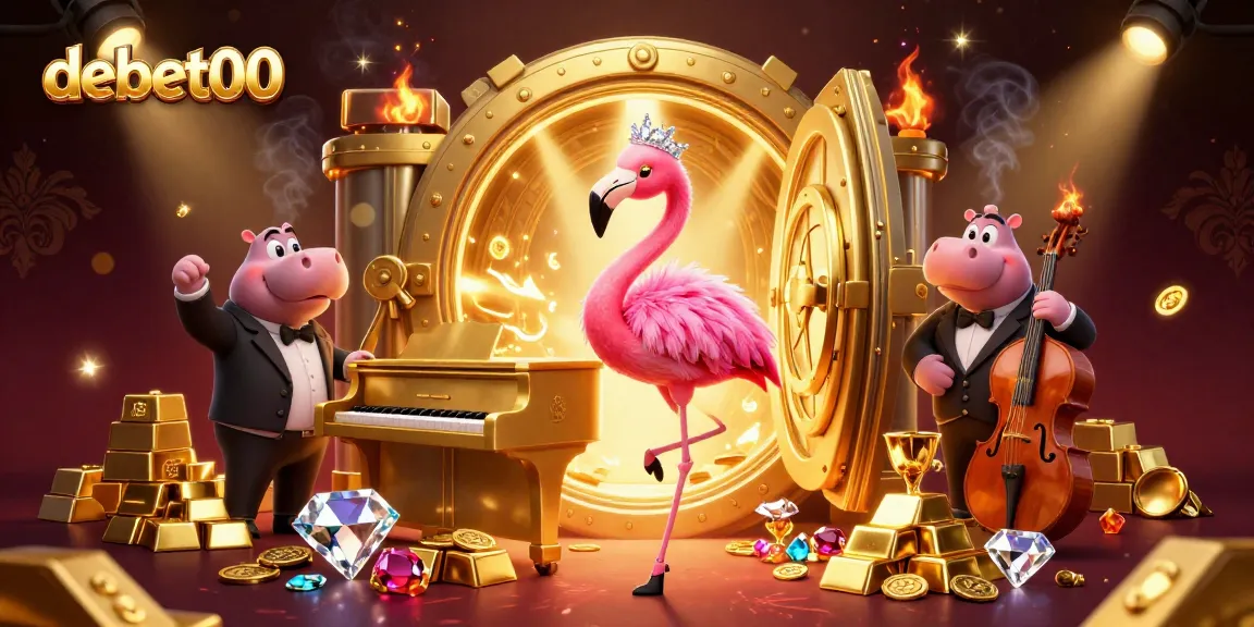 Experience the vibrant gaming world at debet00 with a lively flamingo singer and dynamic casino elements.