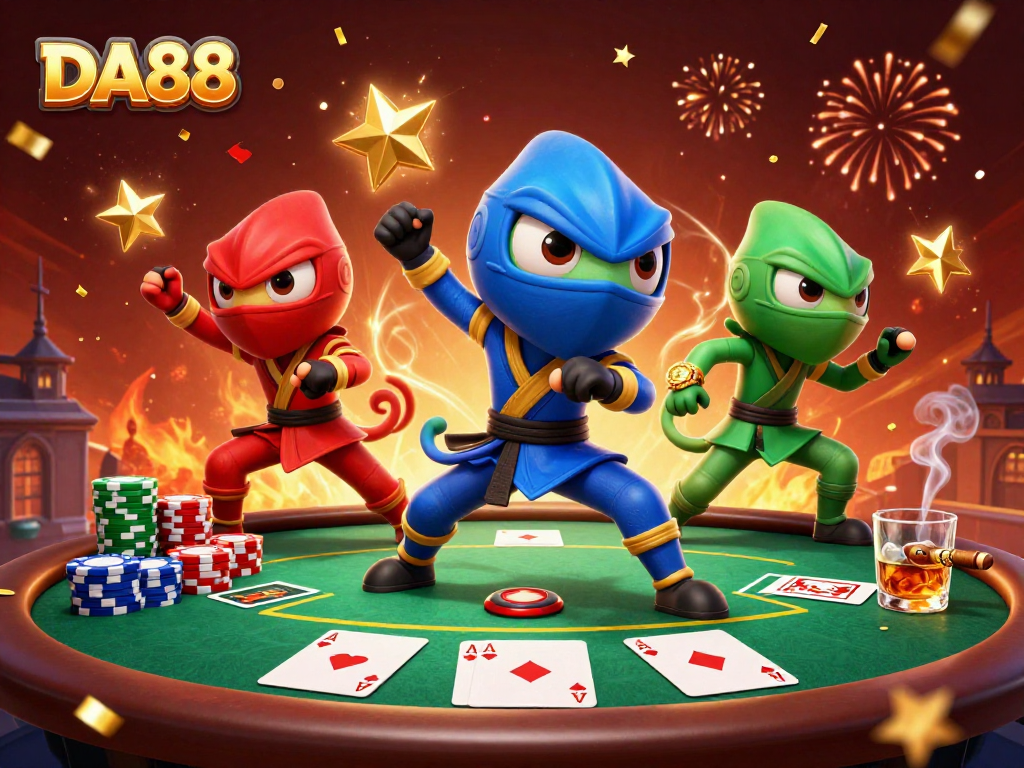 DA88 captures thrilling moments of gameplay with a vibrant poker scene featuring colorful characters