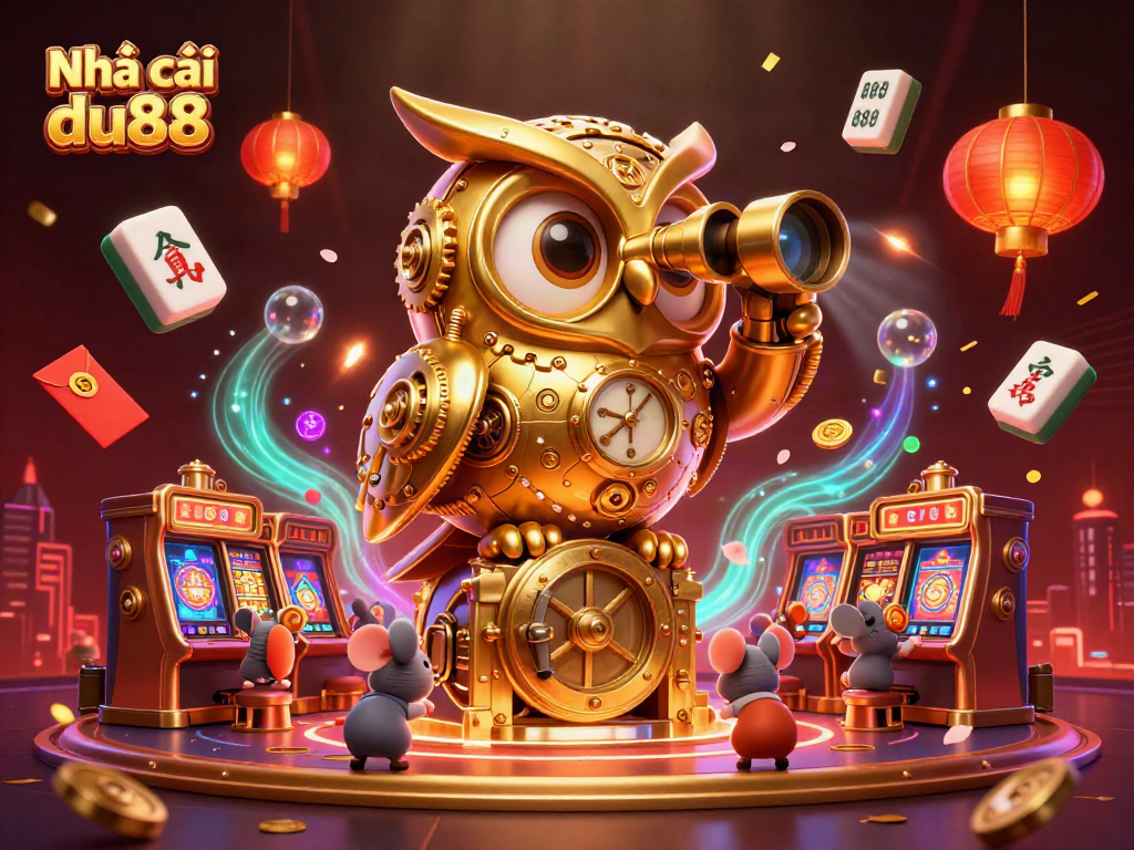 Engage in exciting gaming with Nhà cái du88: Explore a vibrant casino scene filled with 3D characters and elements.
