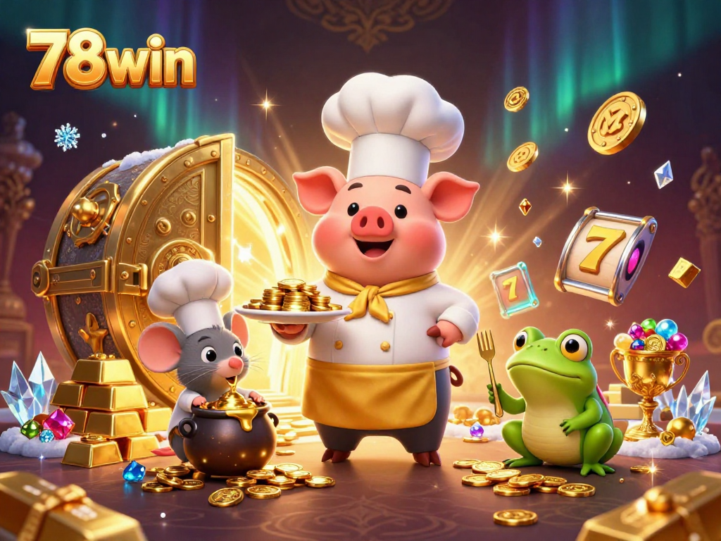 Engage in the thrilling world of 78win's casino games, featuring vibrant characters and gold coin treasures.