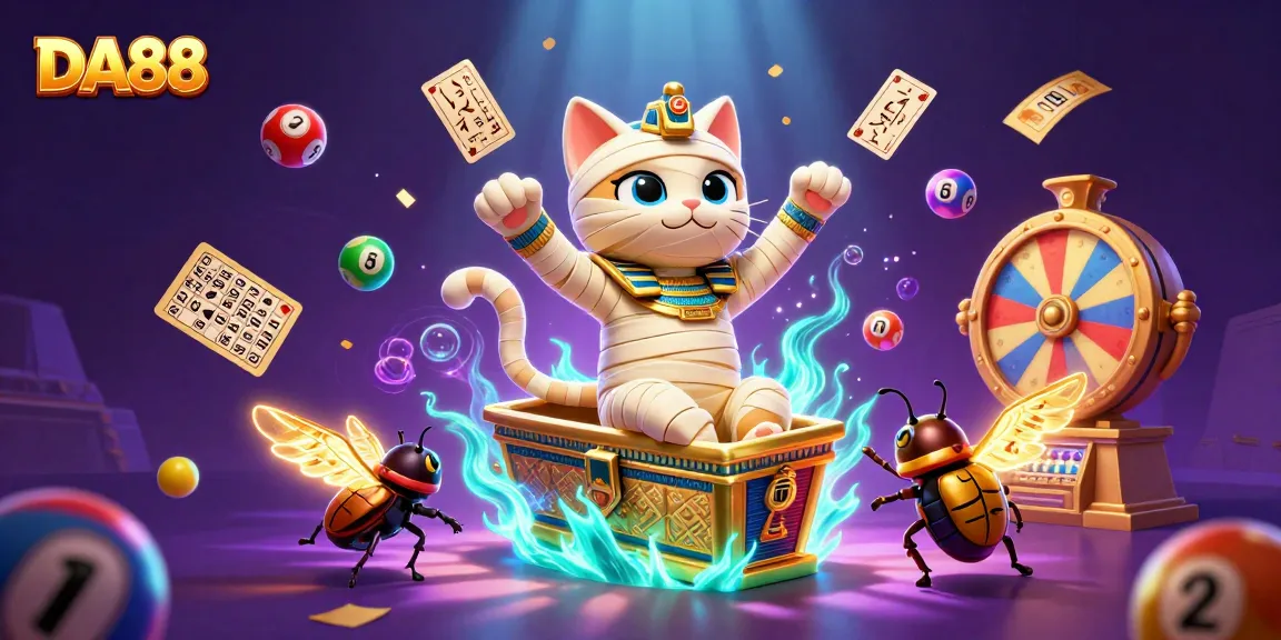 DA88 enhances your gaming experience with vibrant lottery and bingo elements in a dynamic scene.