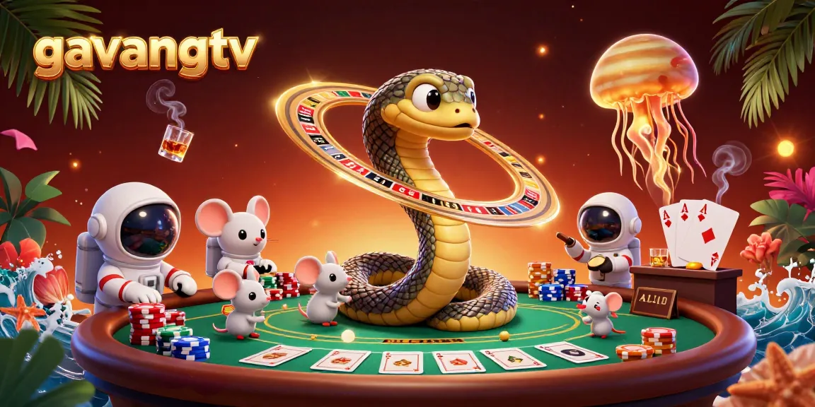Experience the thrill of gambling with gavangtv featuring a vibrant 3D casino scene.