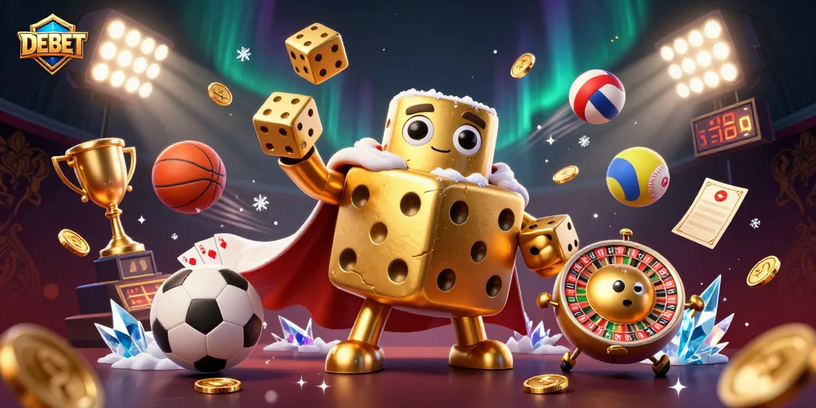 DEBET sports theme with golden dice and dynamic betting elements exploding around, showcasing excitement and engagement.