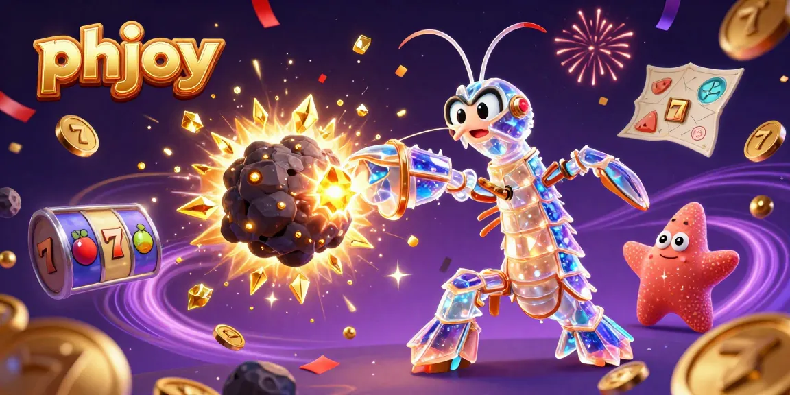 Spin big wins with phjoy's vibrant slots as colorful characters burst through an asteroid filled with treasures.