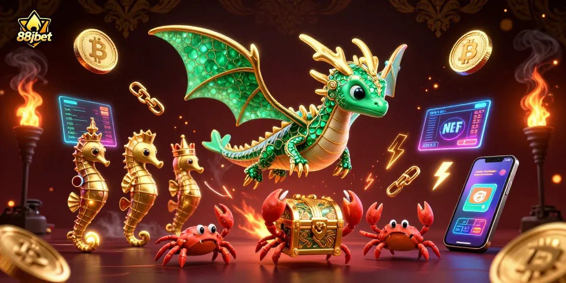 Play to win at 88jbet with vibrant casino-themed visuals featuring crypto elements.