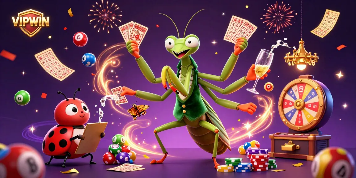 Win exciting prizes with VIPWIN in this vibrant illustration showcasing gambling thrills and dynamic gaming elements.