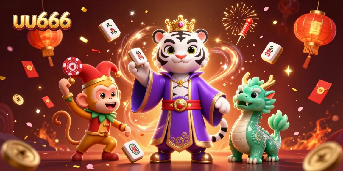 Experience thrilling casino magic with uu666 featuring a lively tiger, jester monkey, and dragon in rich 3D art.