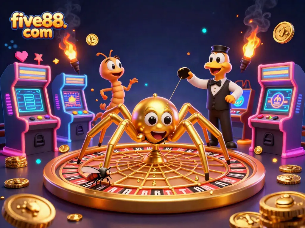 Experience thrilling bets at five88. com with a vibrant casino-themed 3D illustration.