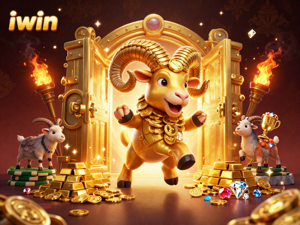 Immerse in the excitement of iwin with a golden ram charging through a treasure vault of riches!