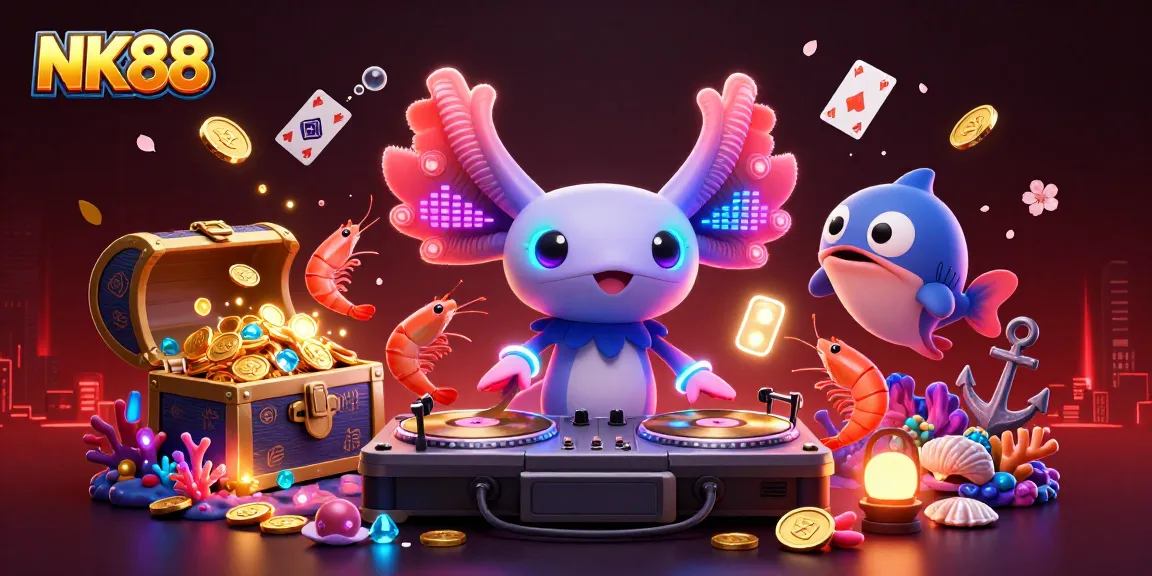 Experience the thrill of NK88 with vibrant underwater casino elements and lively characters.