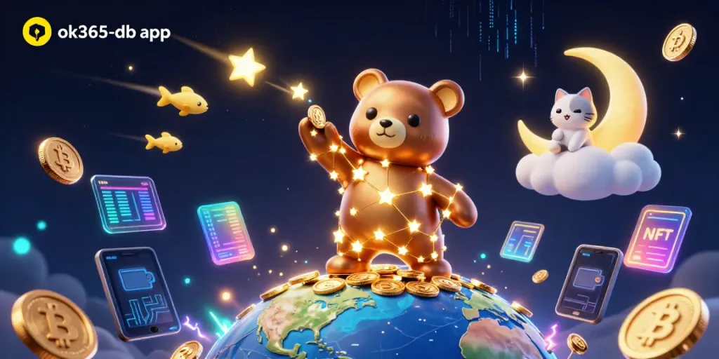 Engage with the exciting world of the ok365-db app, showcasing crypto elements and vibrant gaming atmosphere.