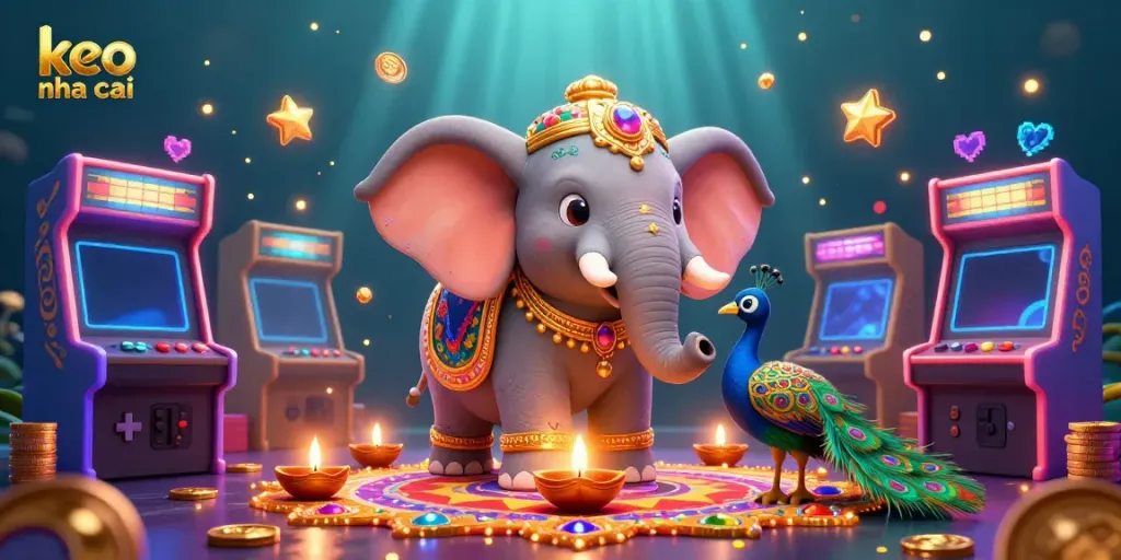 Engage in thrilling action with keo nha cai as the cartoon elephant and peacock illuminate the gaming scene.