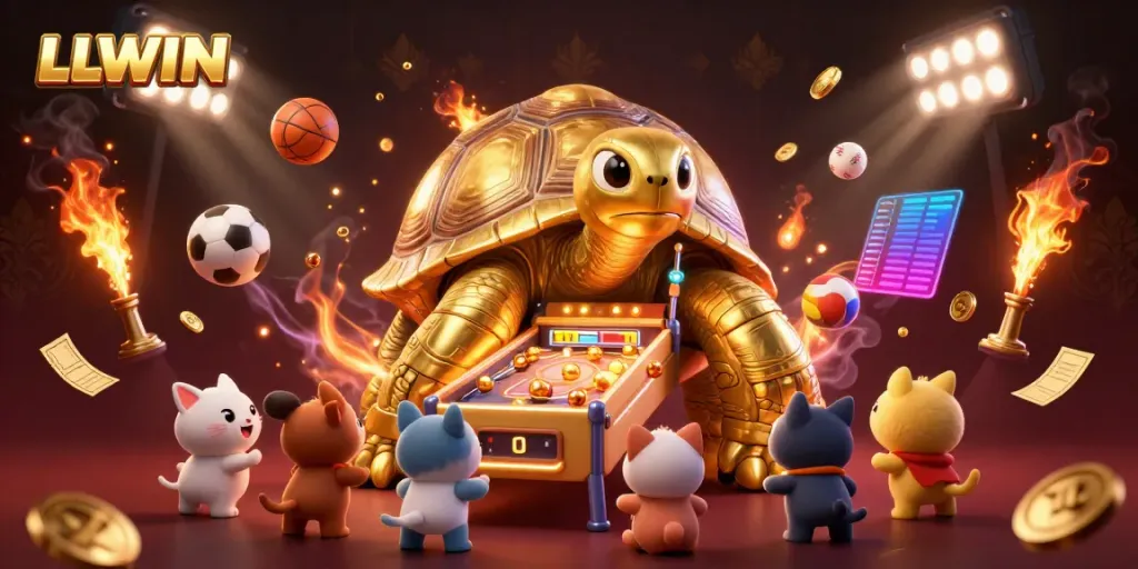 Experience thrilling action at LLWIN's exhilarating casino with a lively 3D illustration of gaming excitement.