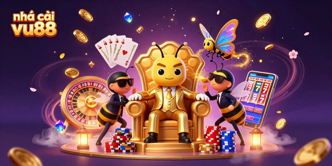 Experience the excitement of nhà cái vu88, showcasing animated characters in an energetic casino scene.