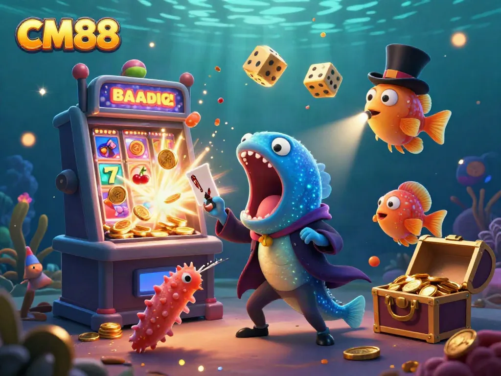 Experience the excitement of CM88 games with a magical underwater scene featuring a gulper eel and rich casino elements.