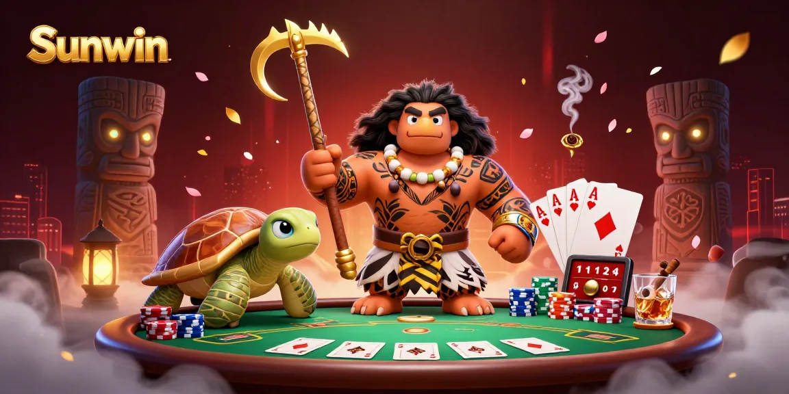 Experience the thrill of Sunwin with a vibrant 3D illustration bursting with poker excitement.
