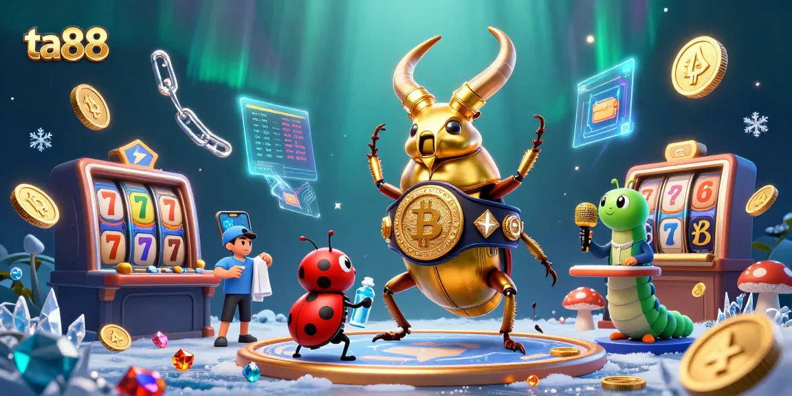 ta88 enthralls with a vibrant 3D visualization of a boxing stag beetle amidst casino elements.