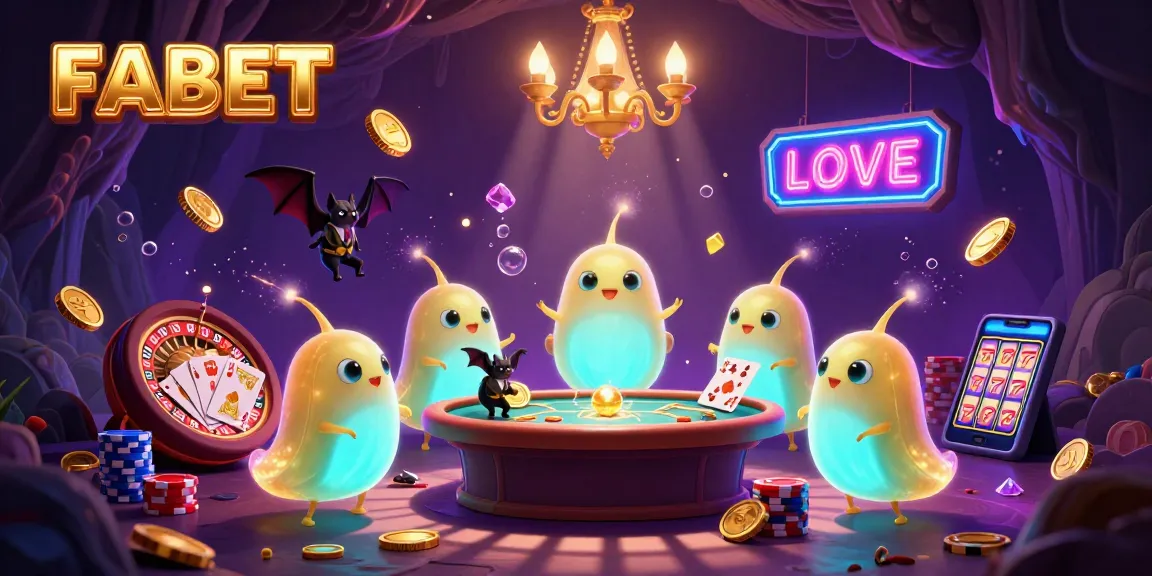 Experience the excitement of FABET with glowworms lighting a cave casino, showcasing vibrant games and treasures.