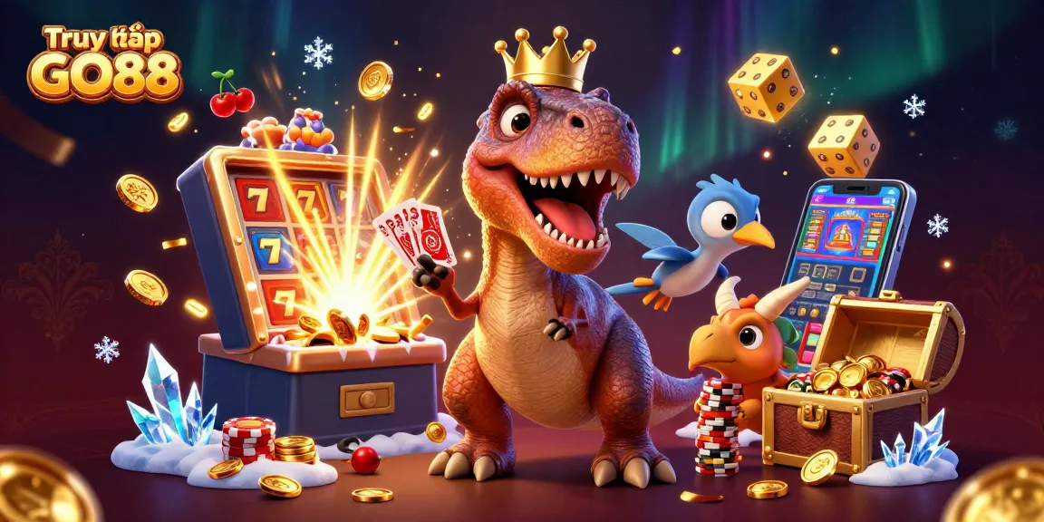 Experience the thrill as you Truy cập GO88 at this vibrant casino scene with characters engaged in gaming fun.
