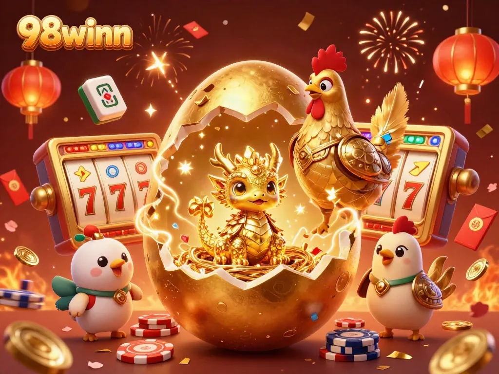 Engage with 98winn's casino experience featuring a golden dragon and dynamic slot game elements.