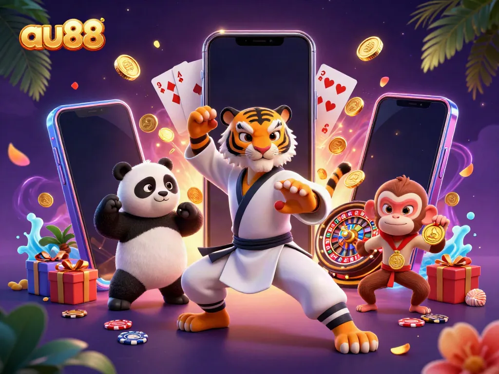 Engage in thrilling slot games at au88 with vibrant 3D scenes featuring winning characters in action.