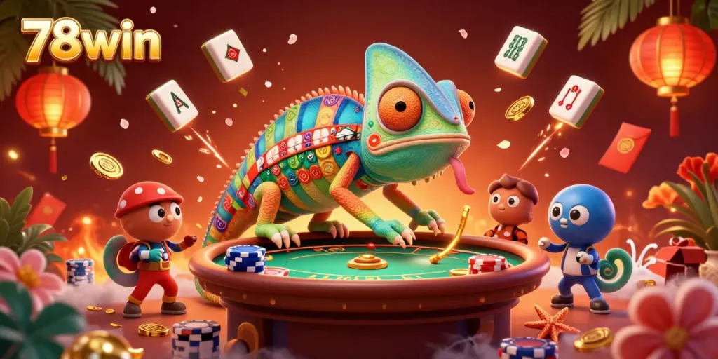 Bet and win with 78win at this colorful chameleon-themed animated casino!