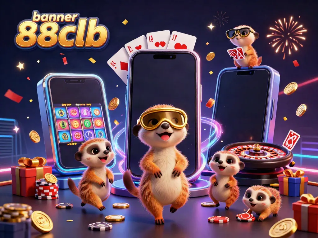 Engage with the exciting world of banner 88clb featuring meerkats in a vibrant casino setting.