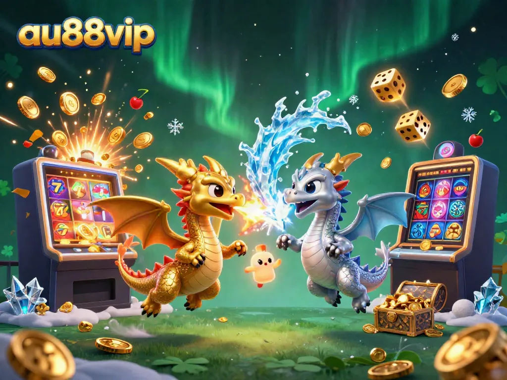 Experience the thrill of gameplay with au88vip's dynamic golden and silver dragons amidst a jackpot explosion.