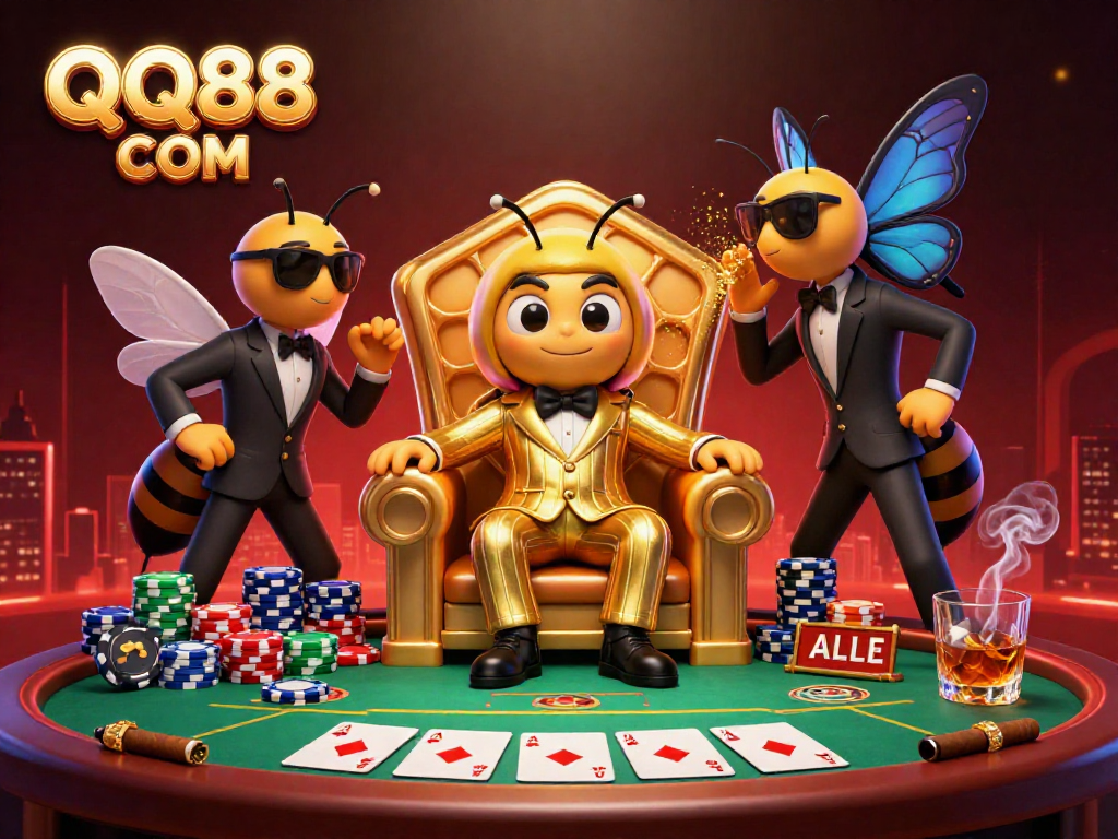 Experience thrilling gaming at QQ88 COM with a vibrant, dynamic casino illustration.