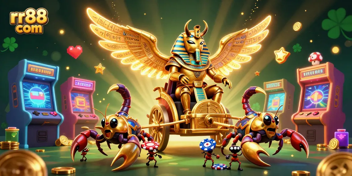 Engage in thrilling gameplay at rr88 com with a colossal golden scarab and dazzling casino elements.