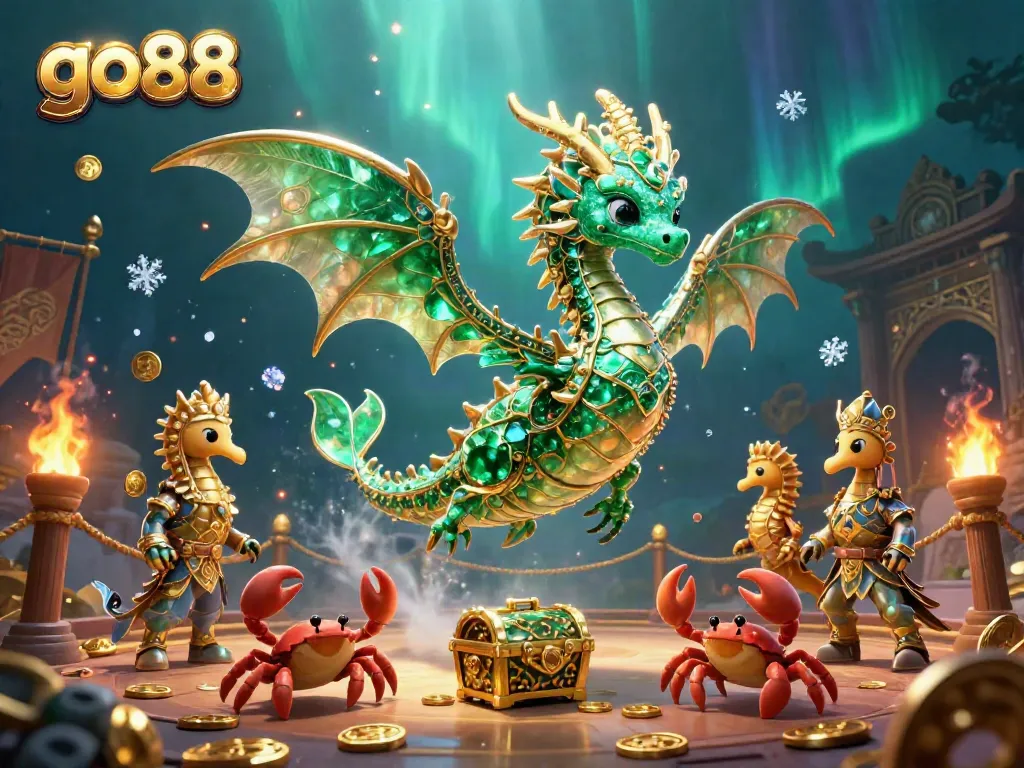 Experience the thrill of go88 with an enchanting sea dragon and treasures in a vibrant casino setting.