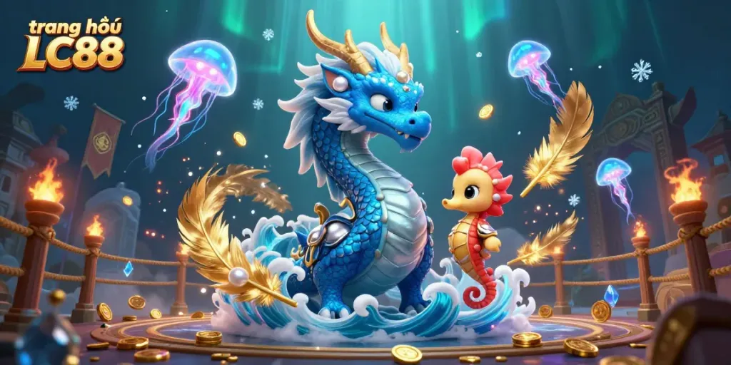 Engage with the vibrant underwater scene of trang chủ LC88 featuring a mystical water dragon and glowing jellyfish.