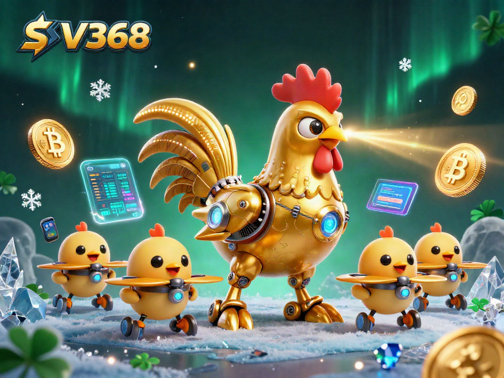 SV368 showcases a vibrant, energetic virtual casino environment with crypto coins featuring a golden rooster