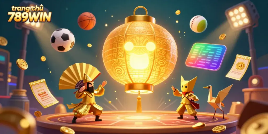 Engage in dynamic gaming action at trang chủ 789WIN with vibrant casino elements and colorful sports balls.